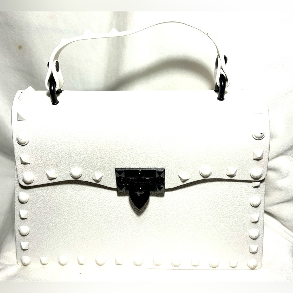 White Studded Jelly Rubber Purse bag detach shoulder strap adjustable Crossbody